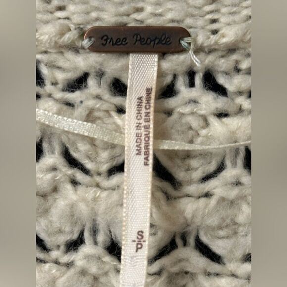 Free People Crashing Waves Pullover Chunky Knit Boho Sweater Ivory Wool Blend - Picture 3 of 8